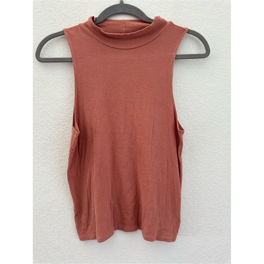 American Eagle Soft & Sexy Rib Mock Neck Tank Top Mauve Rose Extra Small XS